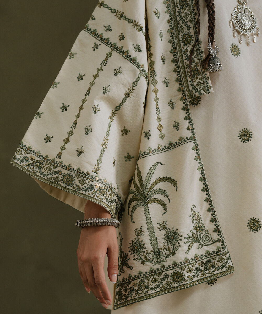 Women's RTW Textured Cotton White Embroidered Front Open Waistcoat