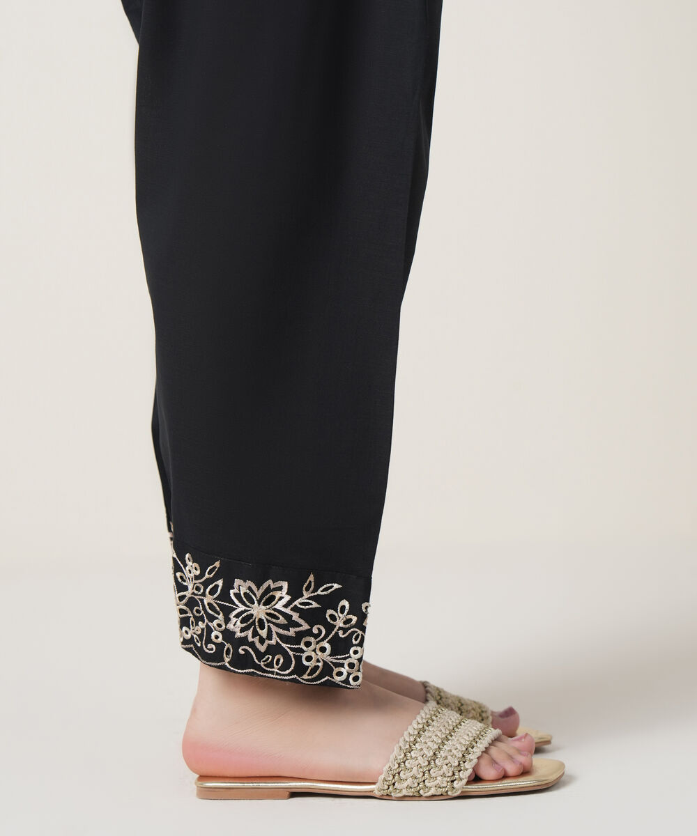 Women's RTW Cross Hatch Black Embroidered Trousers