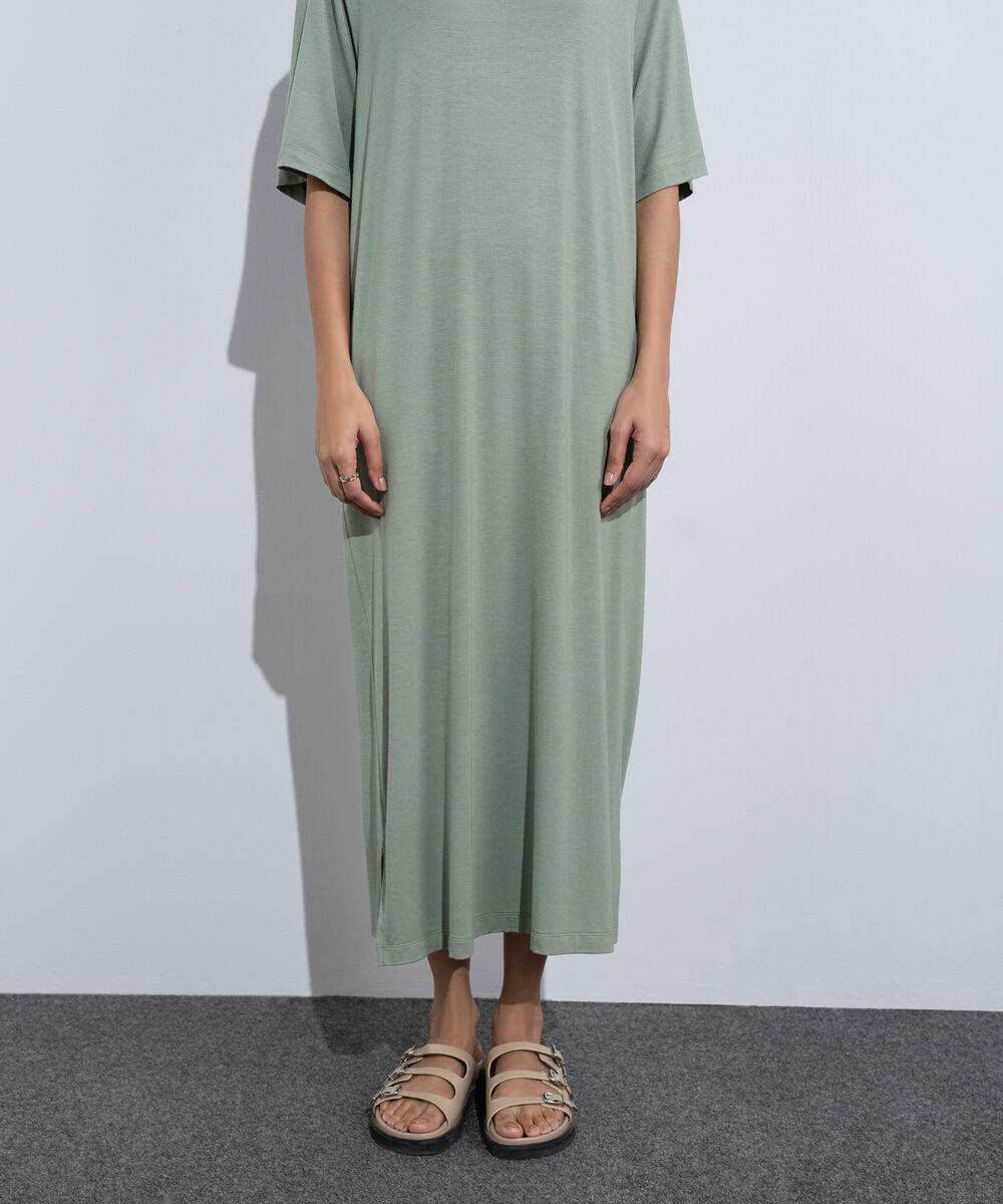 Women's Western Wear Green T-Shirt Short Sleeve Dress