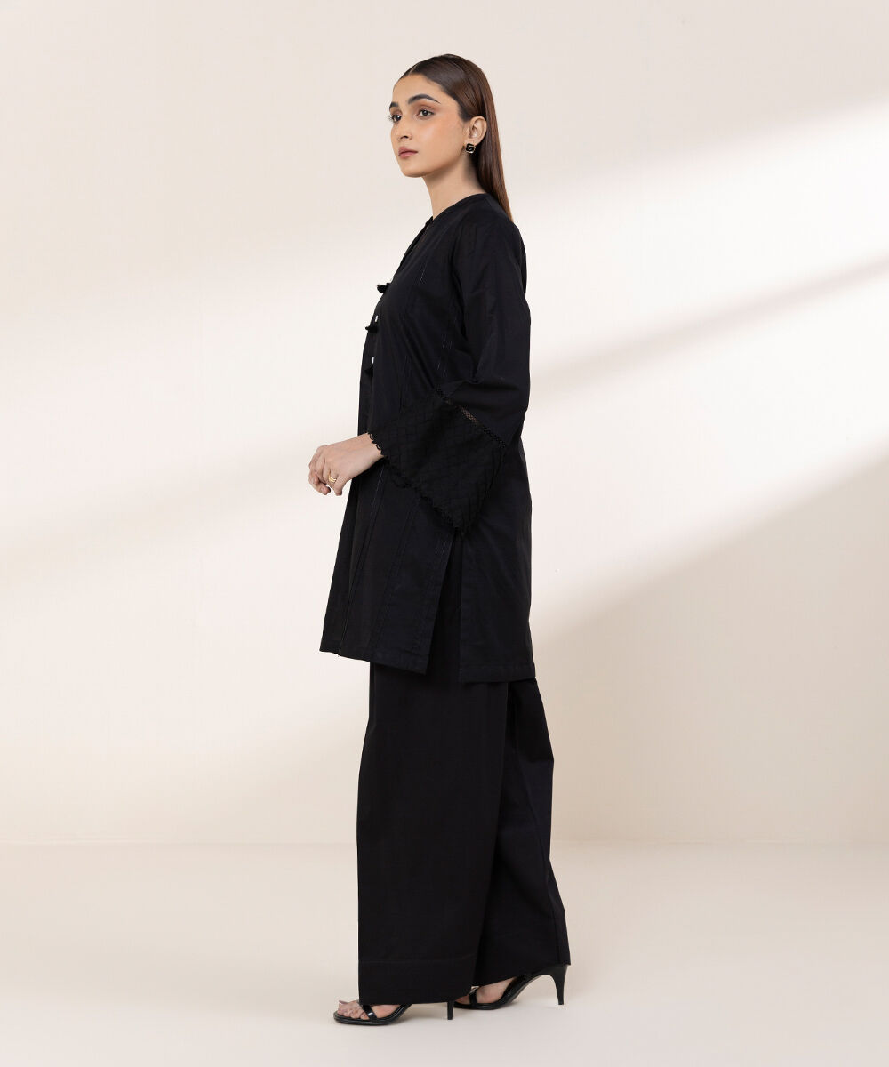 Women's RTW Lawn Black Solid A-Line Shirt