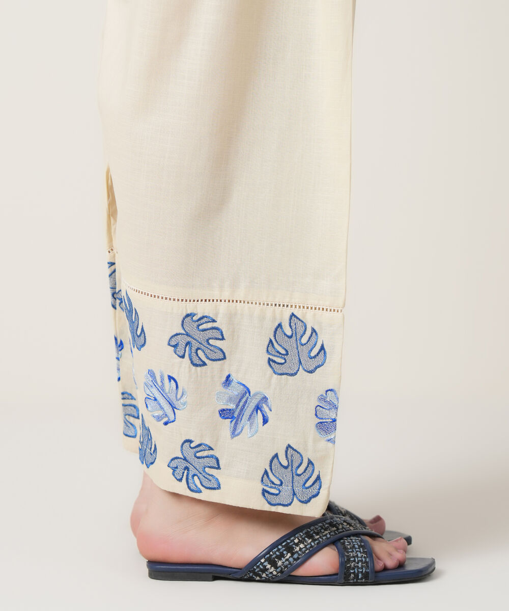 Women's RTW Cross Hatch Off White Embroidered Trousers