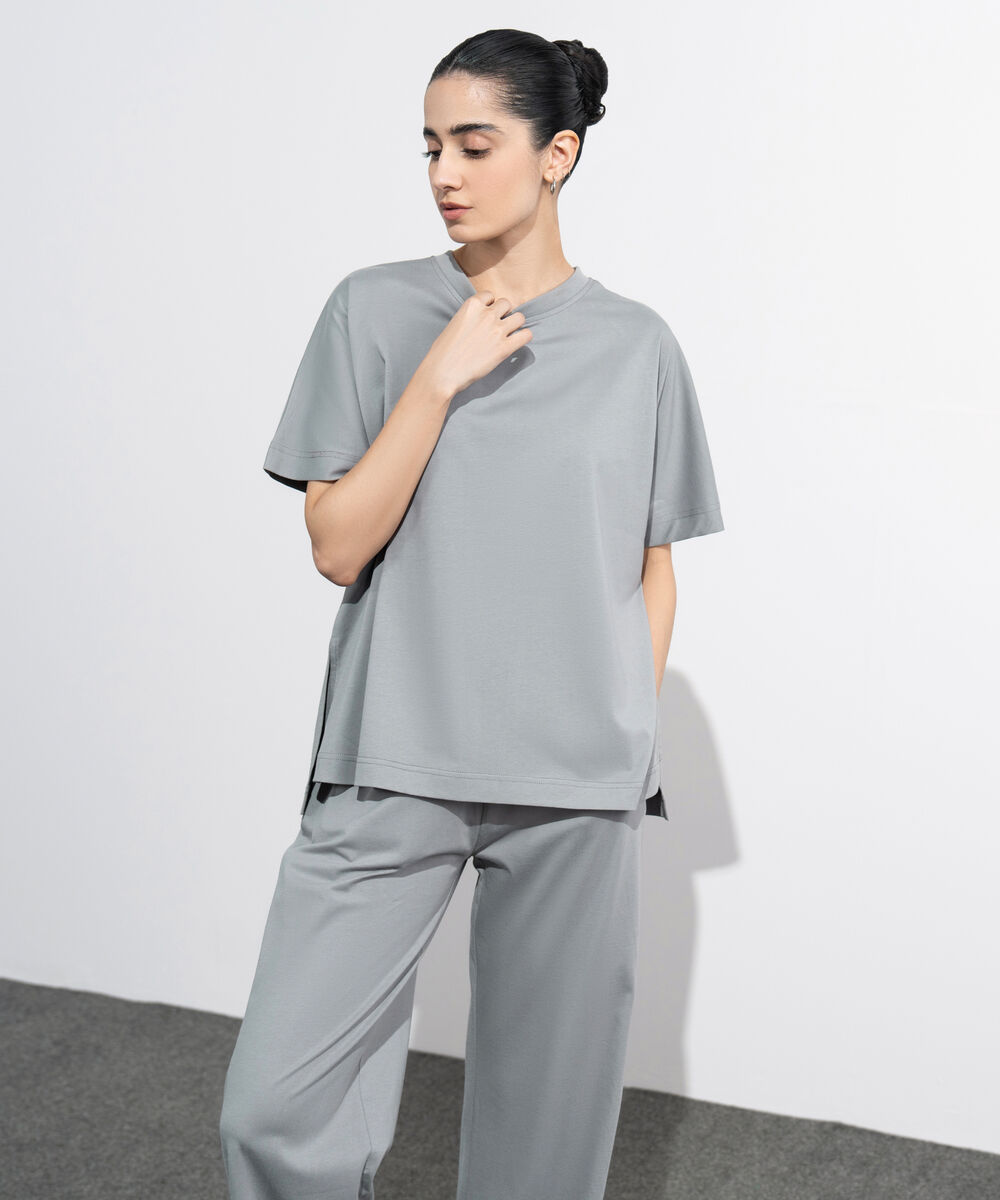 Women's Western Wear Grey Loose Fit Jersey T-Shirt