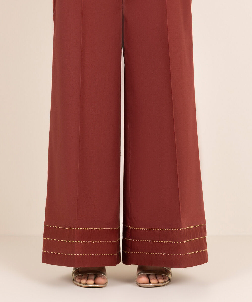 Women's RTW Cambric Red Solid Flared Pants