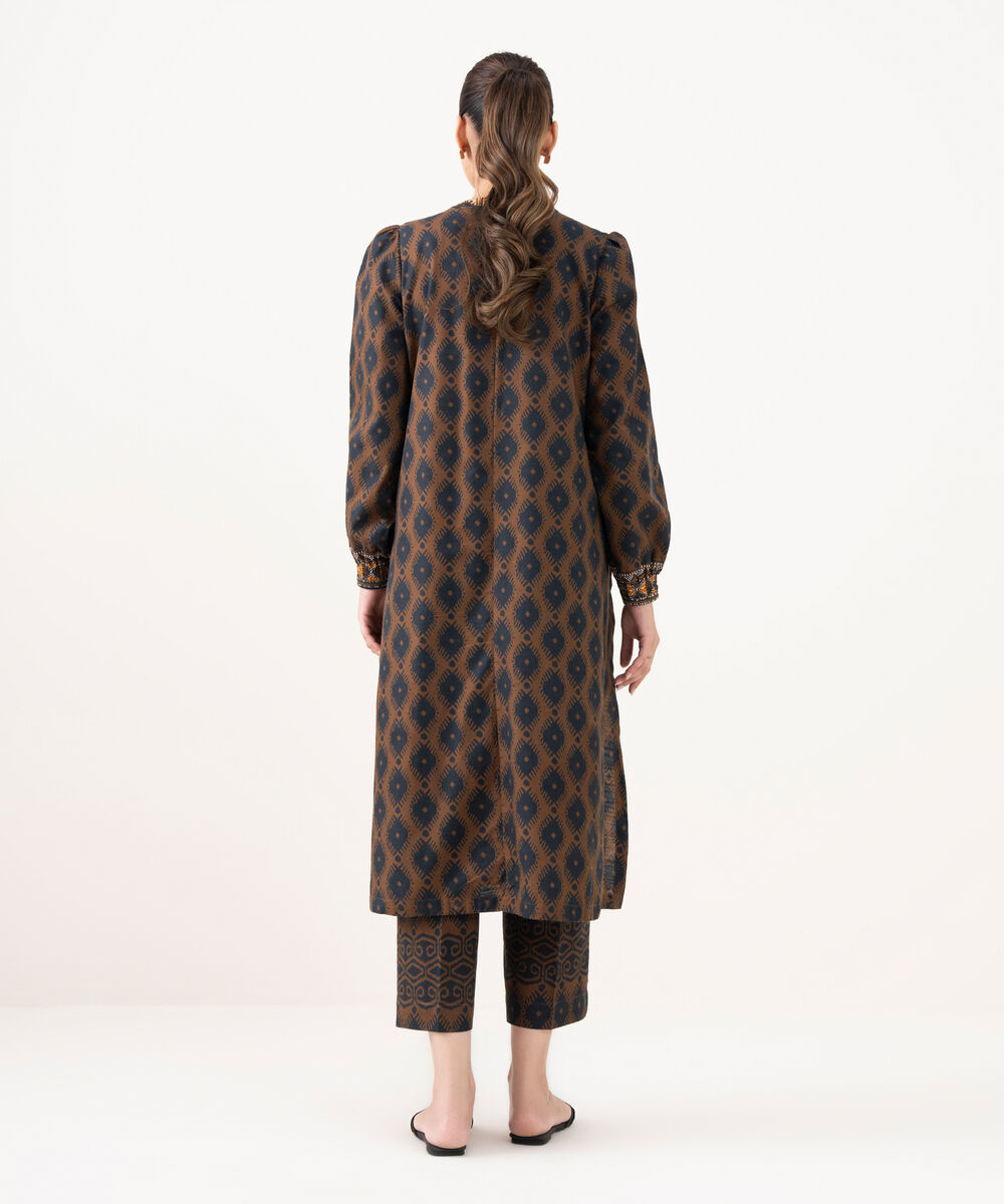 Women's RTW Light Khaddar Printed Brown A-Line Shirt