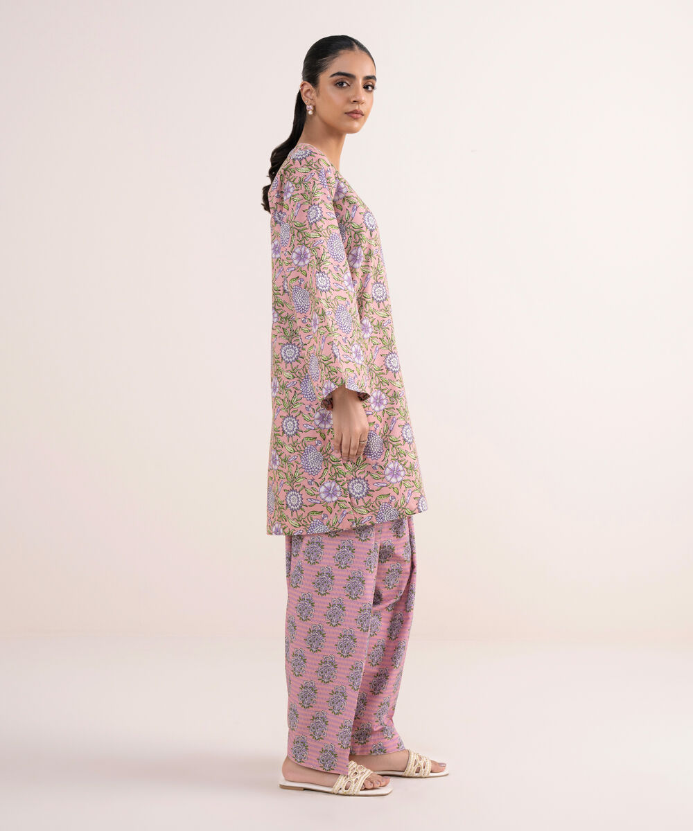 Women's RTW Textured Lawn Pink Embroidered Straight Shirt