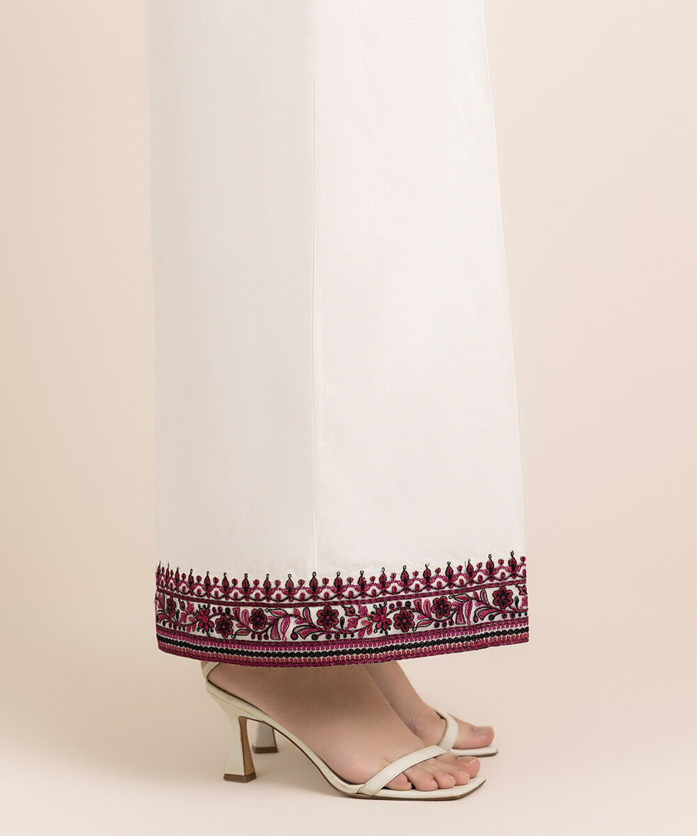 Women's RTW Cambric White Embroidered Flared Pants