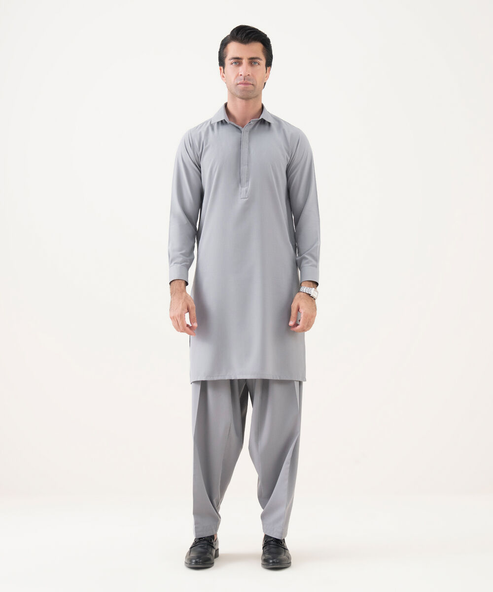 Men's Viscose Plain Grey Kameez Shalwar