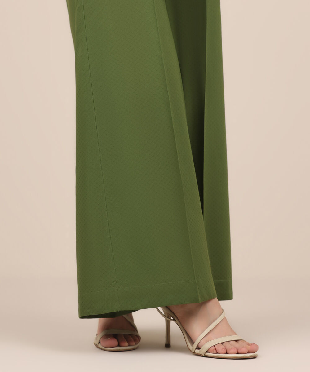 Women's RTW Cambric Green Solid Flared Pants