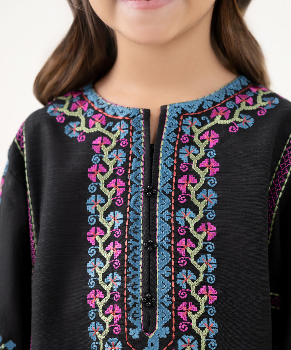 Girl's Light Khaddar Embroidered Black 2 Piece Suit