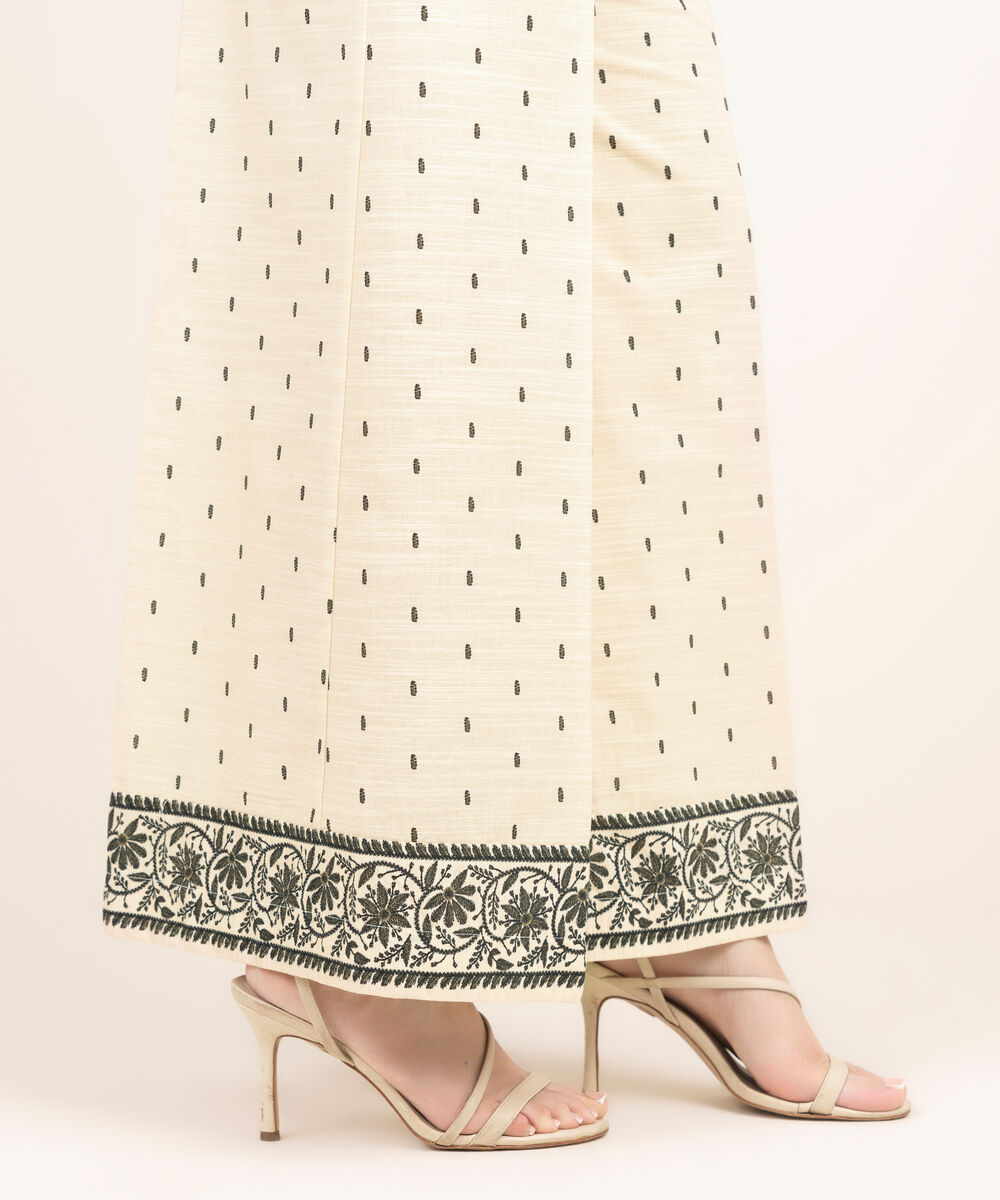Women's RTW Khaddar Printed Off White Flared Pants