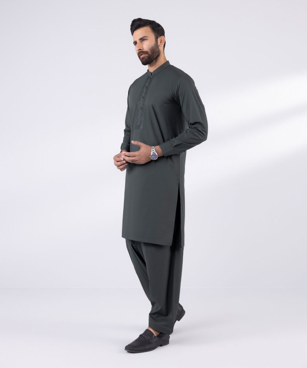 Men's 100% Cotton Stitched Embroidered Grey Stitched Suit