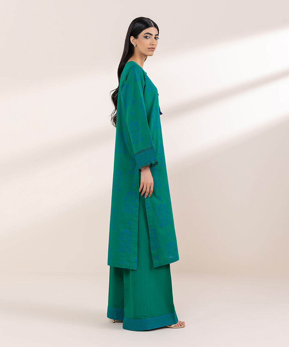 Women's RTW Lawn Green Printed A-Line Shirt