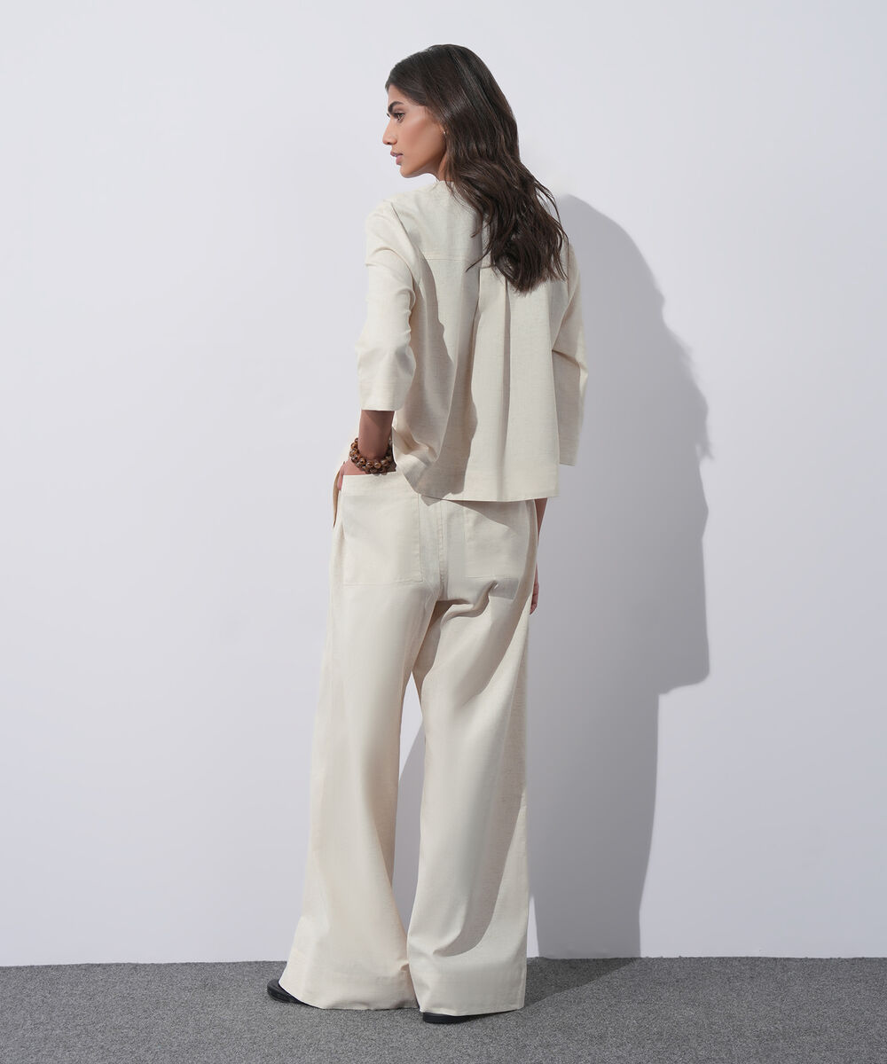 Women's Western Wear Beige Linen Blend Pull On Trousers