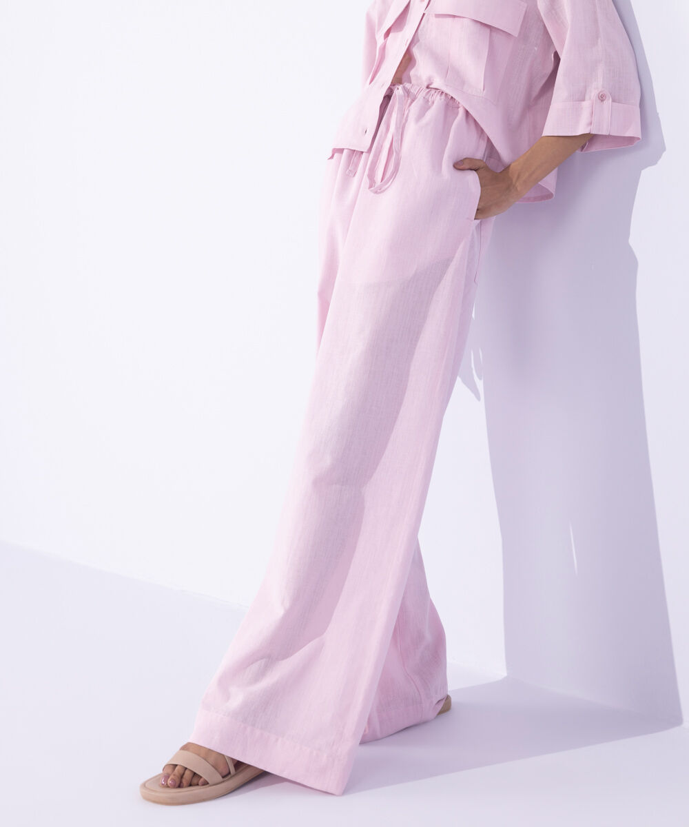 Women's Western Wear Pink Linen Blend Pull On Trousers