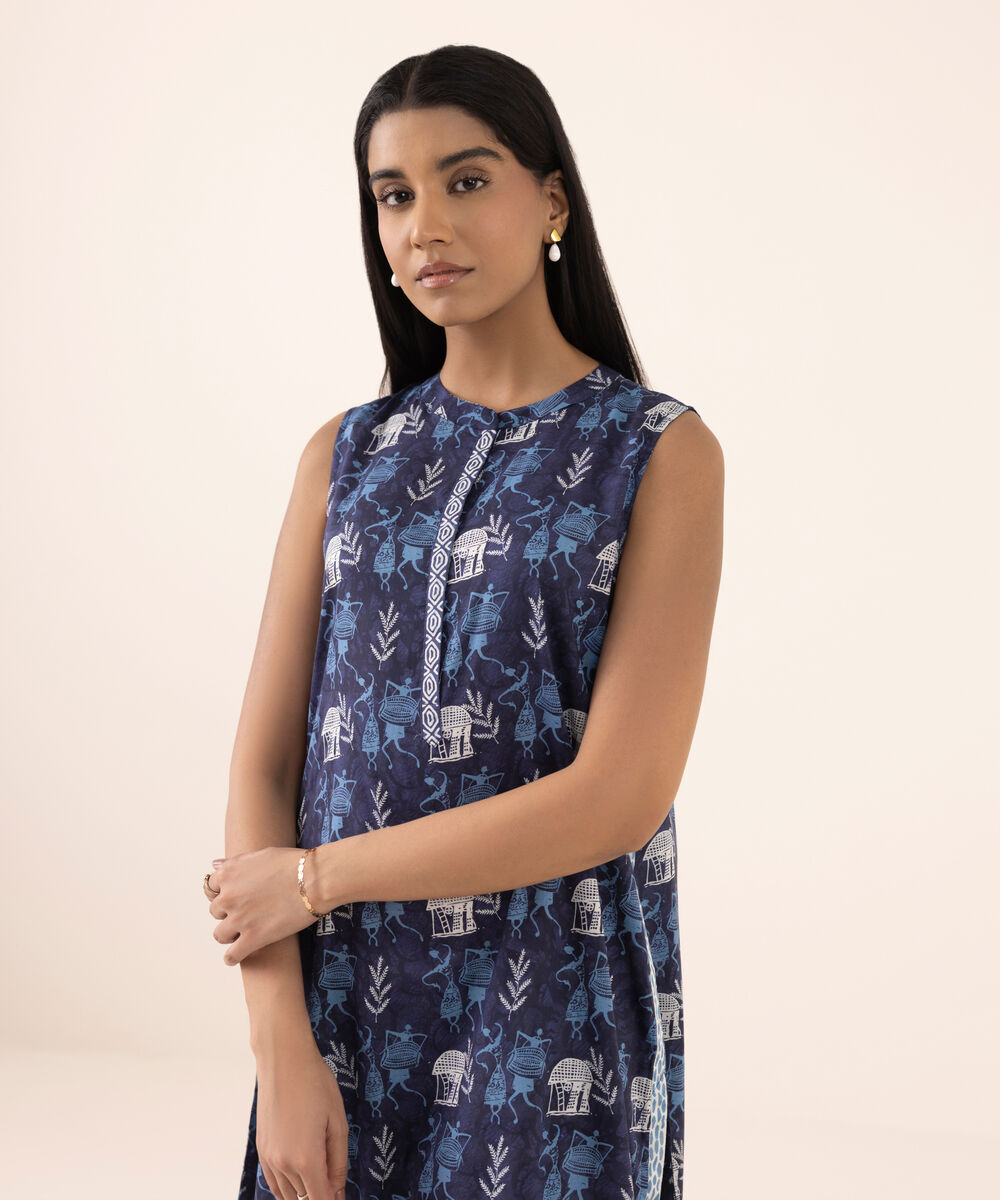 Women's RTW Lawn Blue Printed Aline Shirt