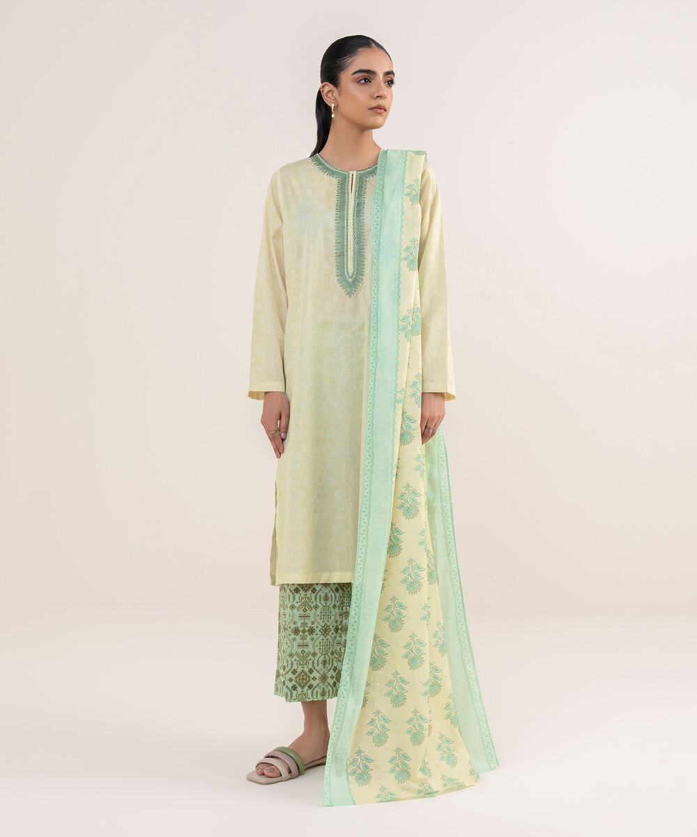 Women's RTW Lawn Yellow Embroidered A-Line Shirt