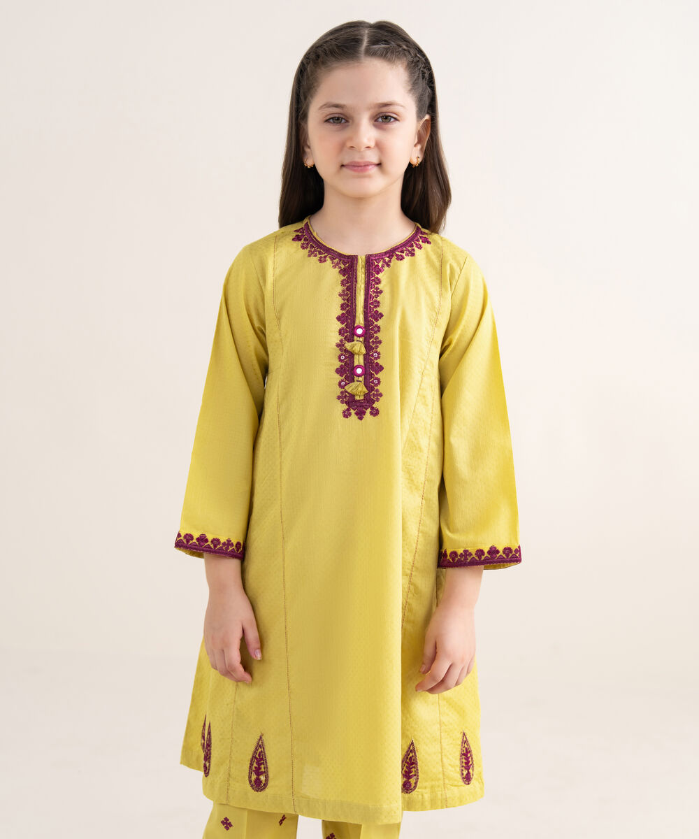 Girls Two Piece Embroidered Textured Lawn Suit