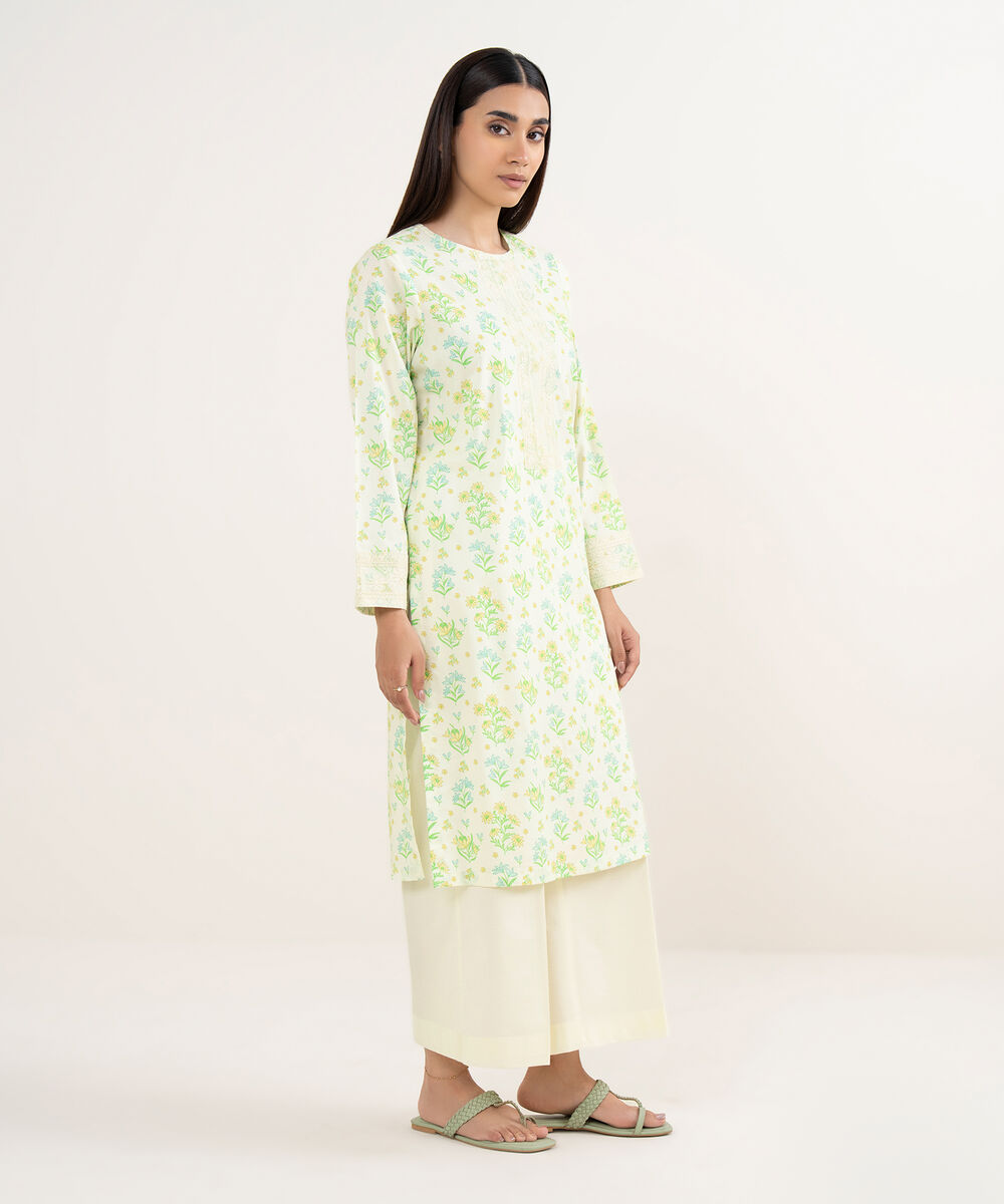 Women's RTW Lawn Mint Green Embroidered Straight Shirt