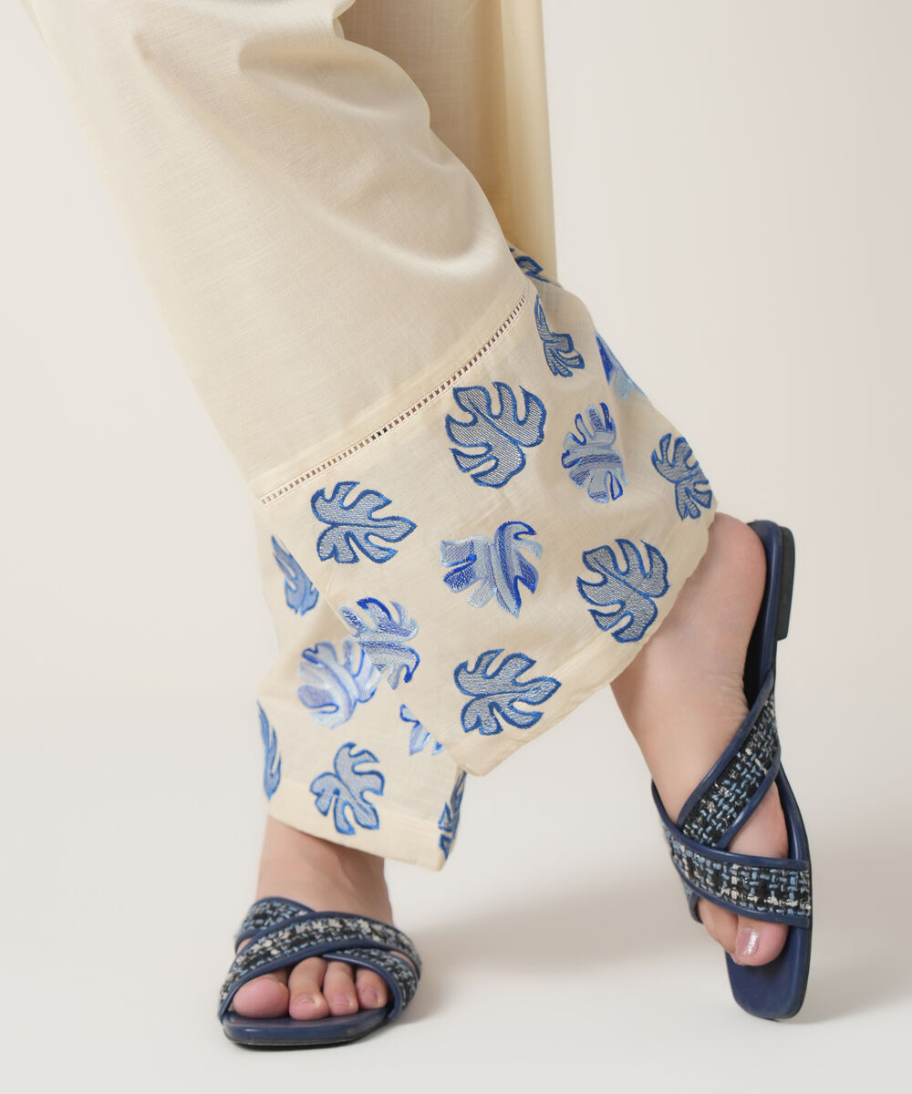Women's RTW Cross Hatch Off White Embroidered Trousers