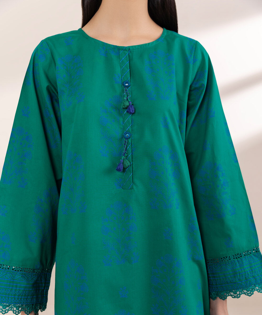 Women's RTW Lawn Green Printed A-Line Shirt