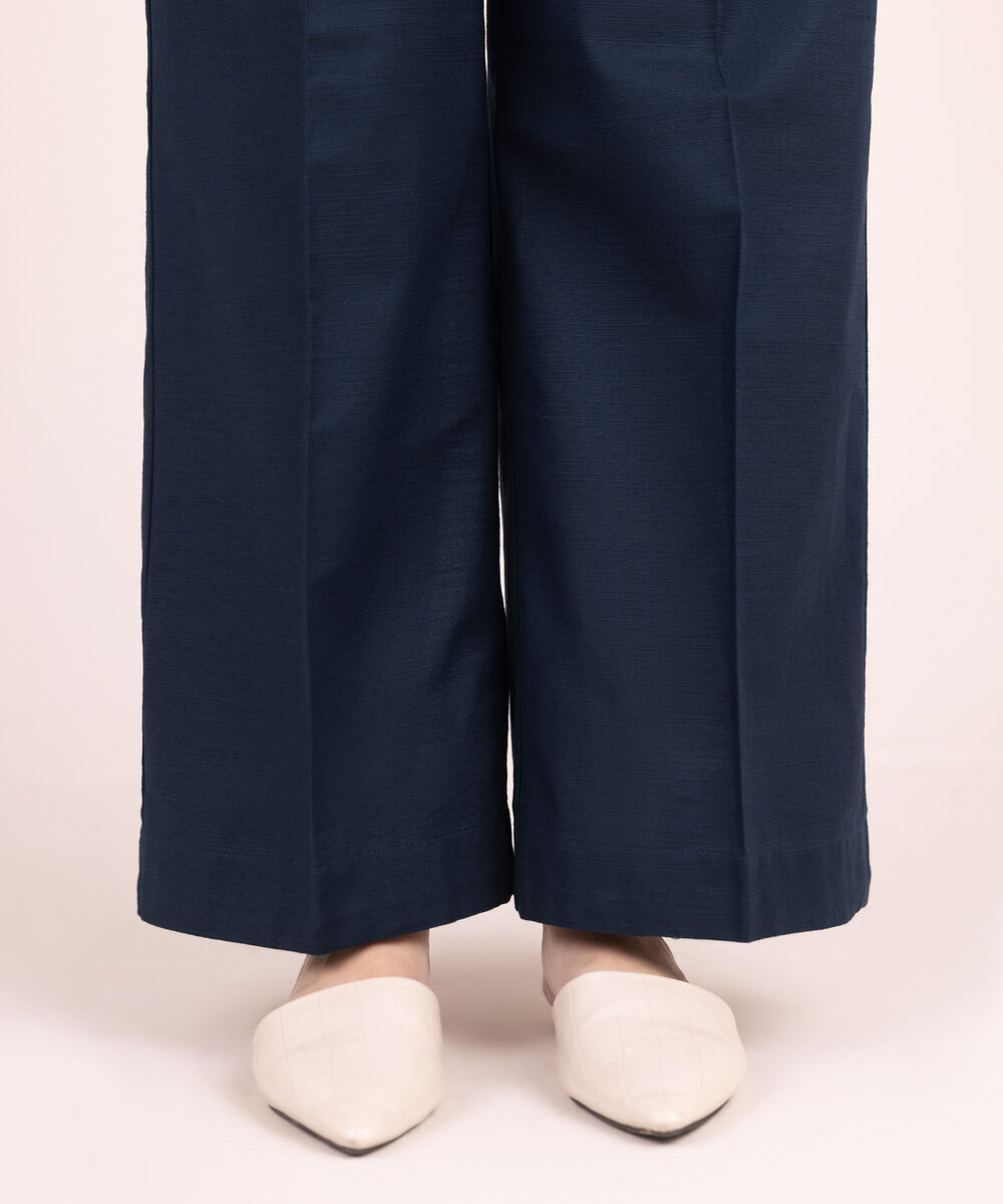 Women's RTW Cotton Solid Blue Culottes