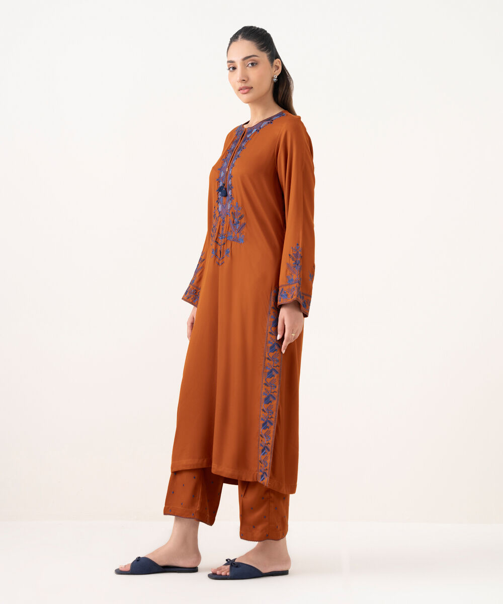 Women's RTW Bedford  Embroidered Rust A-Line Shirt