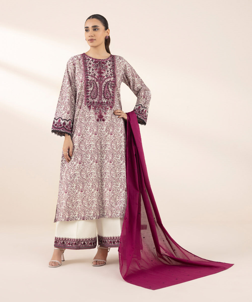 Fine Voile Purple Embroidered Dupatta