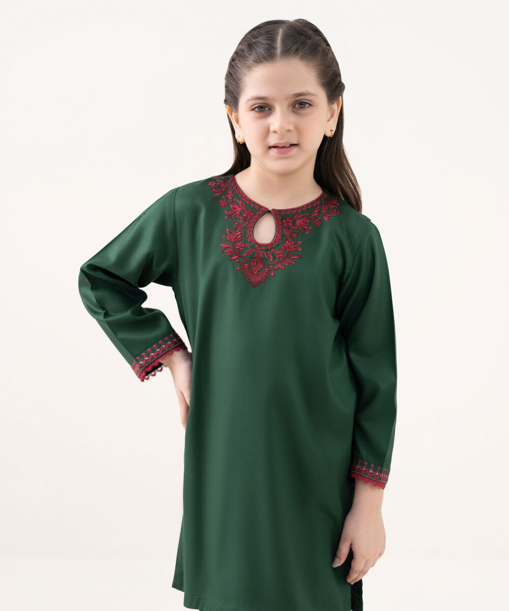 Girls Viscose Marina Green Dyed Kidswear Shirt and Trousers