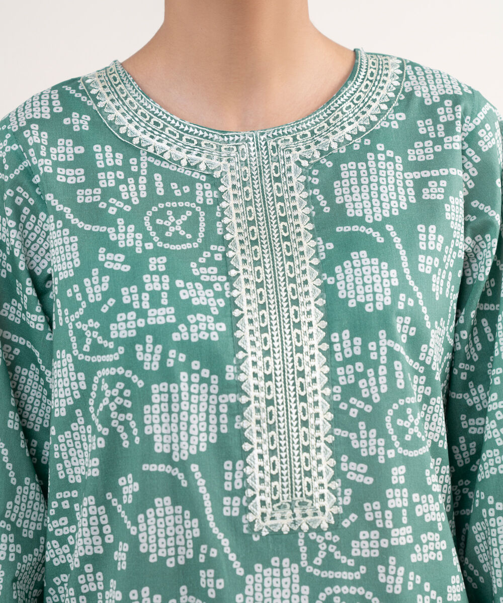 Women's RTW Lawn Green Embroidered A-Line Shirt