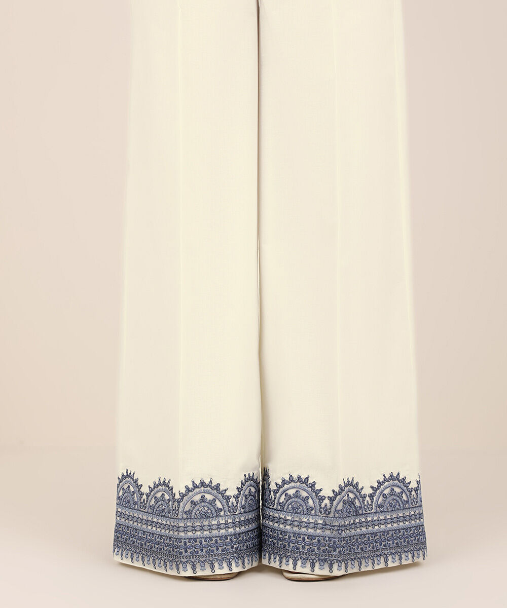 Women's RTW Cambric White Embroidered Flared Pants