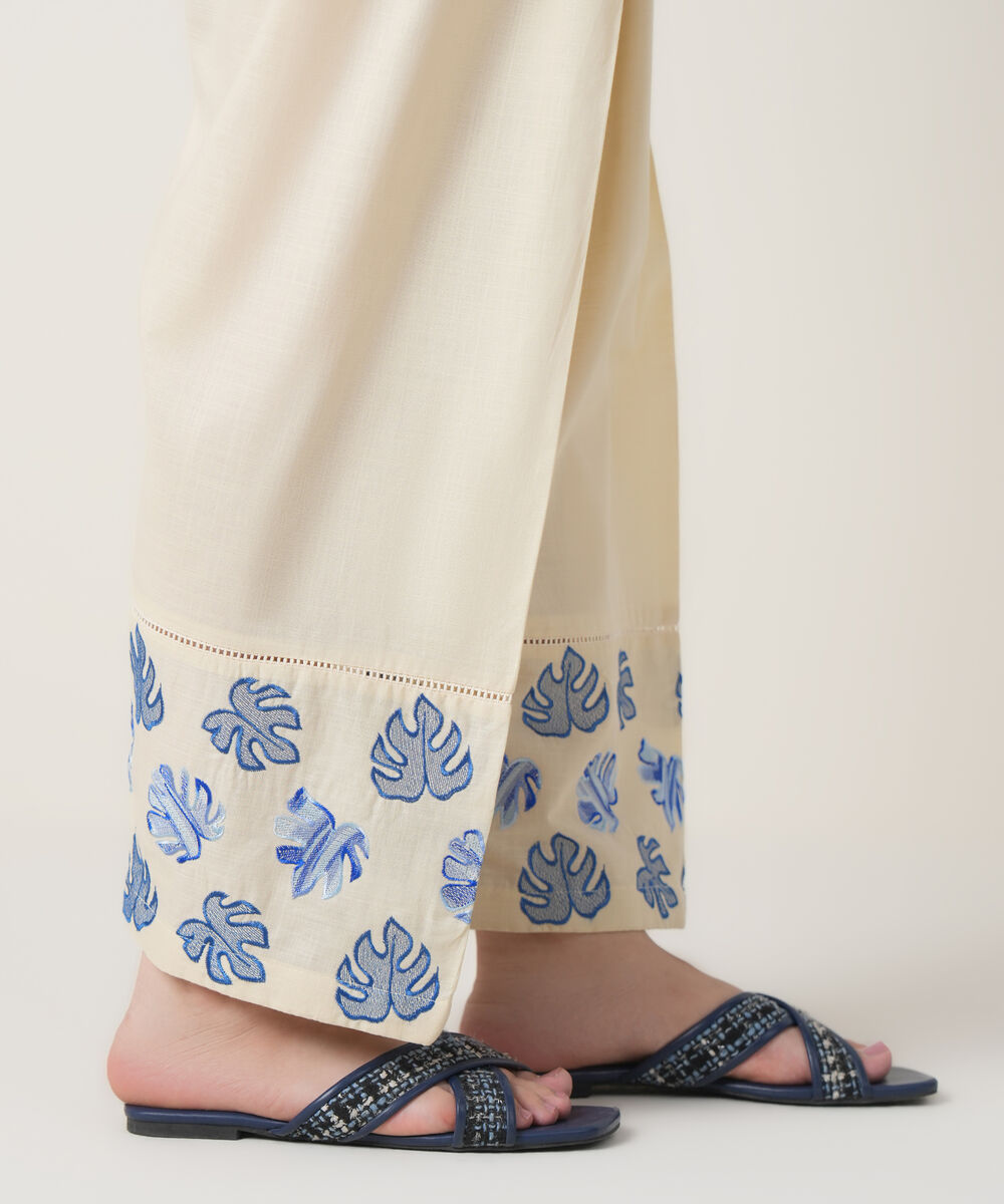 Women's RTW Cross Hatch Off White Embroidered Trousers