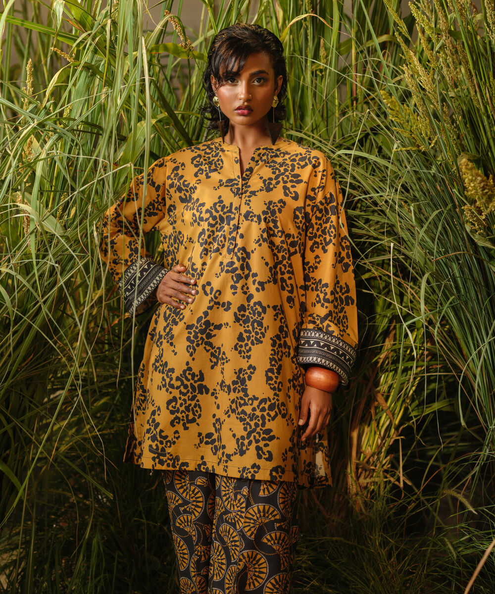 Women's RTW Cambric Brown Printed Drop Shoulder Shirt