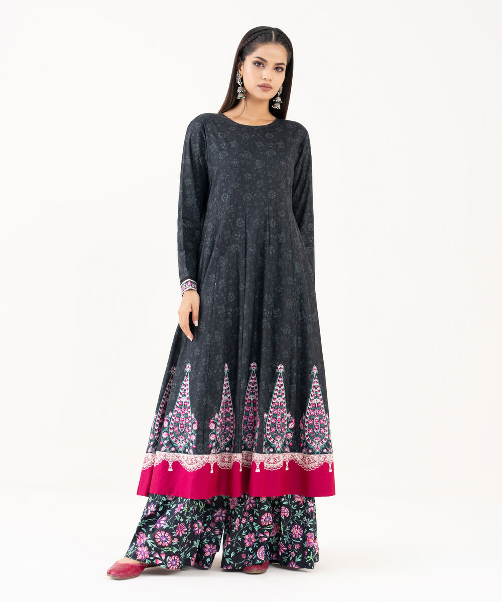 Women's RTW Lawn Viscose Black Embroidered Pishwas