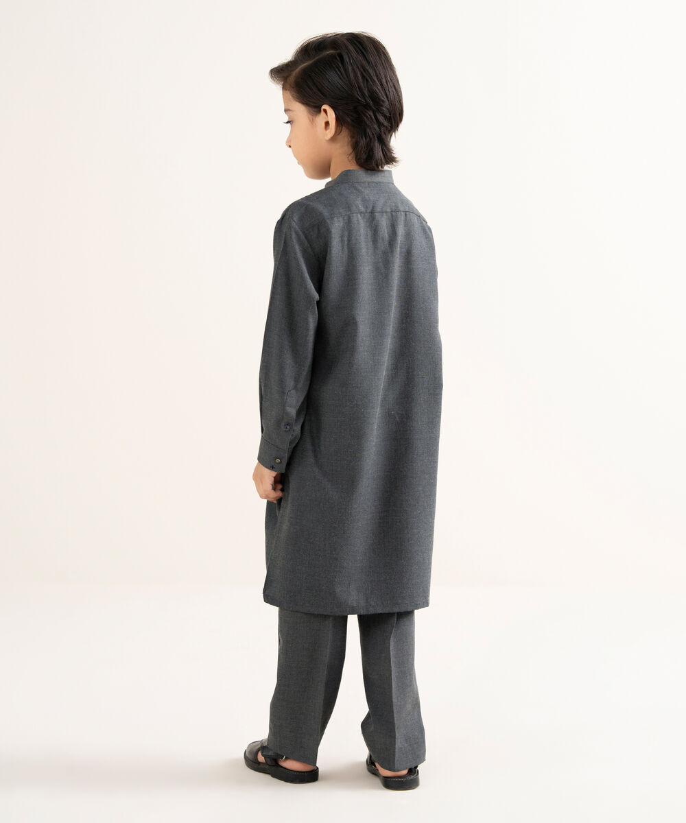 Men's Textured Wash & Wear Plain Charcoal Kurta Trouser