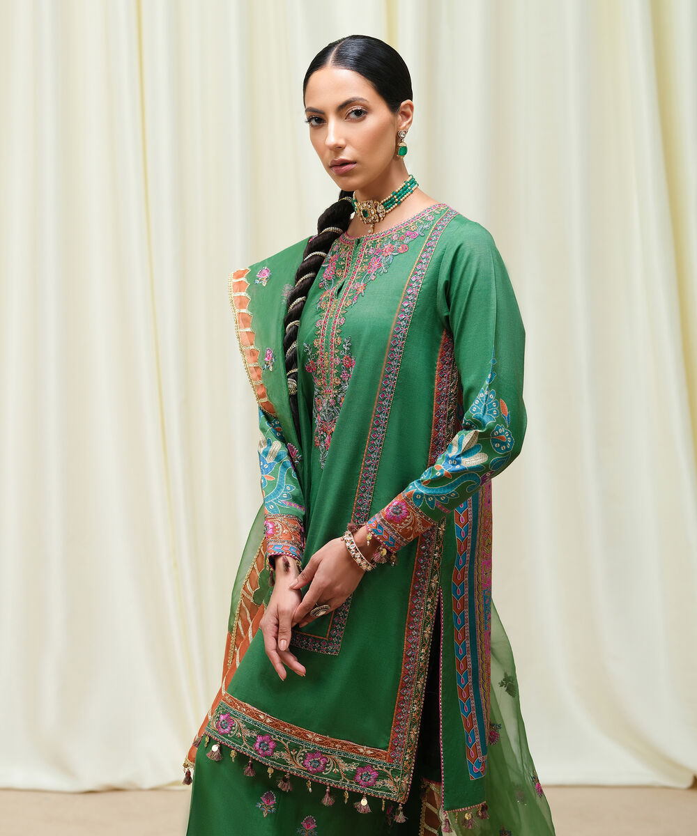 Women's Unstitched Viscose Raw Silk Dyed Three Piece Suit