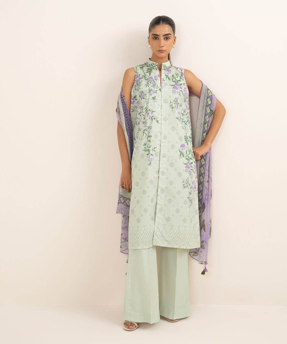 Women's Unstitched Lawn Printed Purple 3 Piece Suit