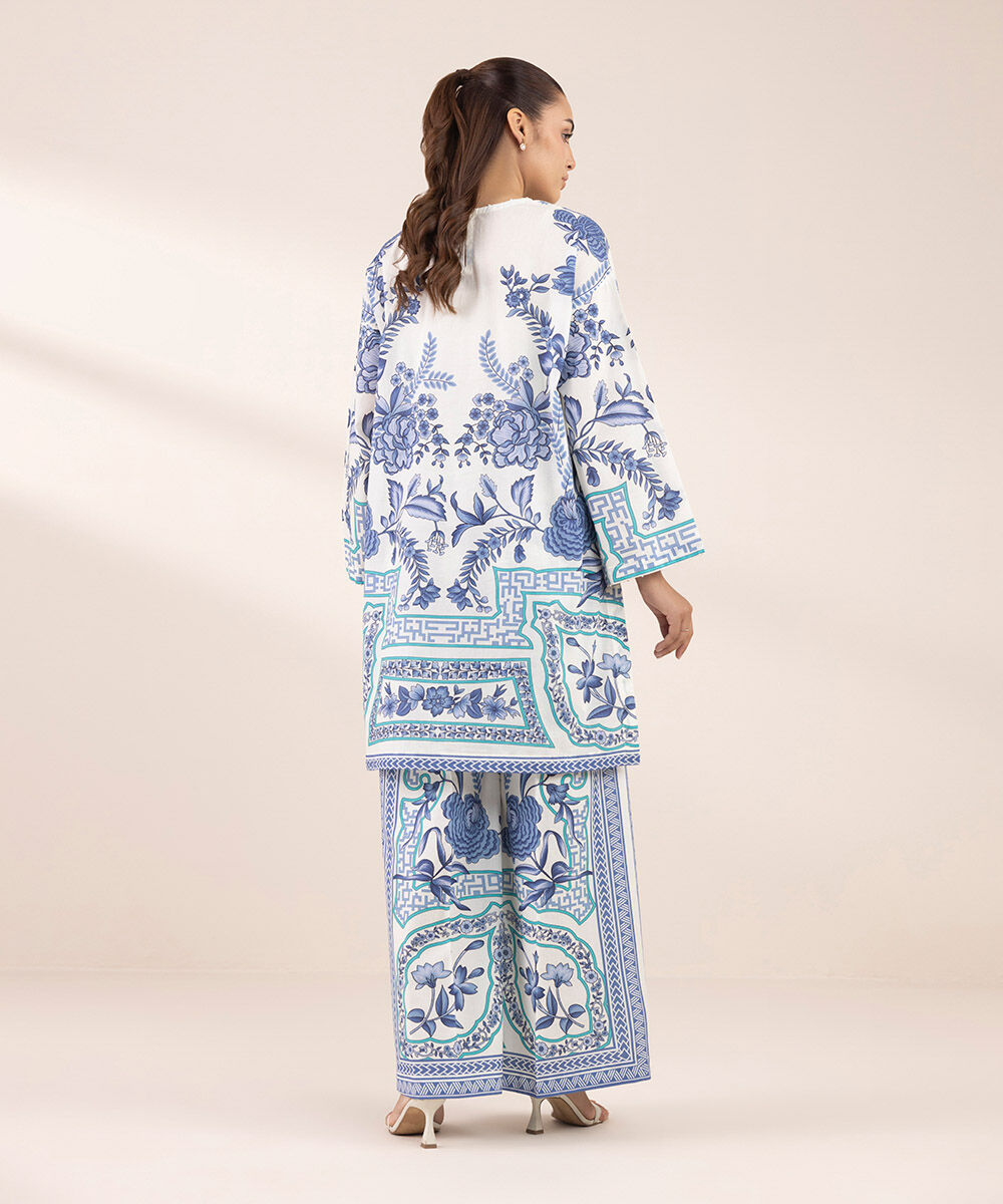 Women's RTW Lawn Blue Printed Boxy Shirt