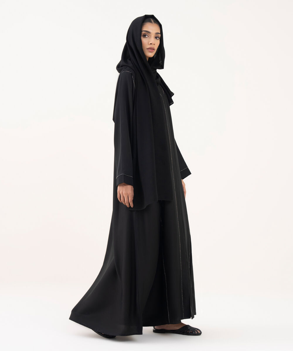 Women's Black Polyester Abaya Set