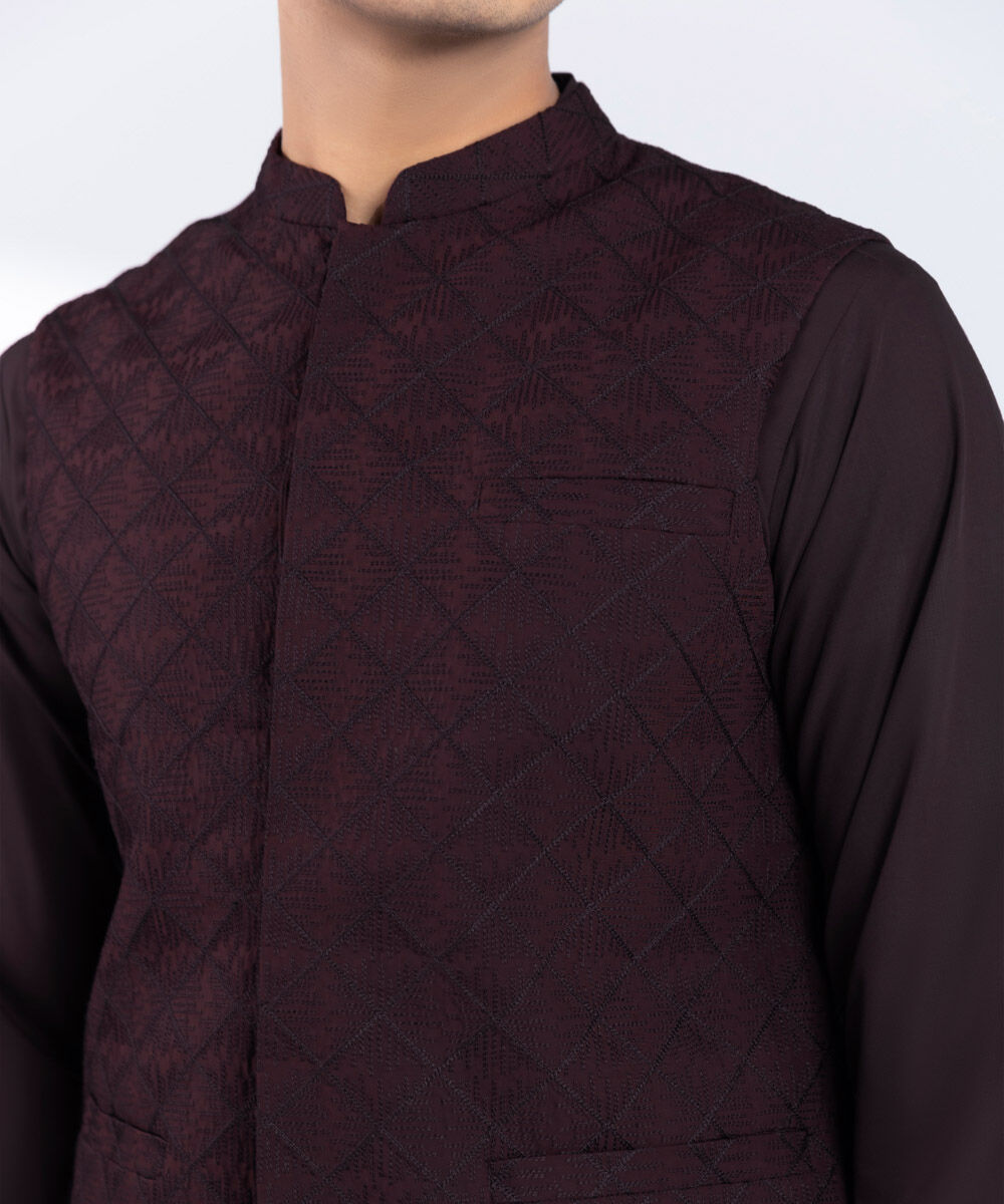 Men's Stitched Embroidered Red Waistcoat