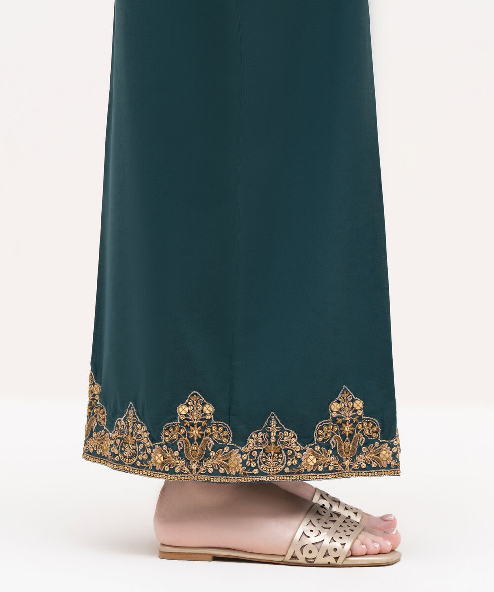 Women's RTW Cambric Blue Embroidered Flared Pants