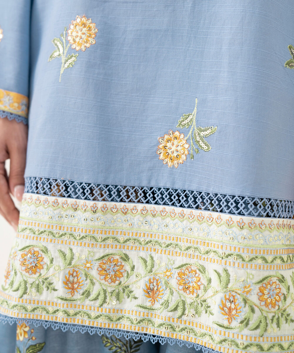 Women's RTW Cambric Blue Embroidered Boxy Shirt