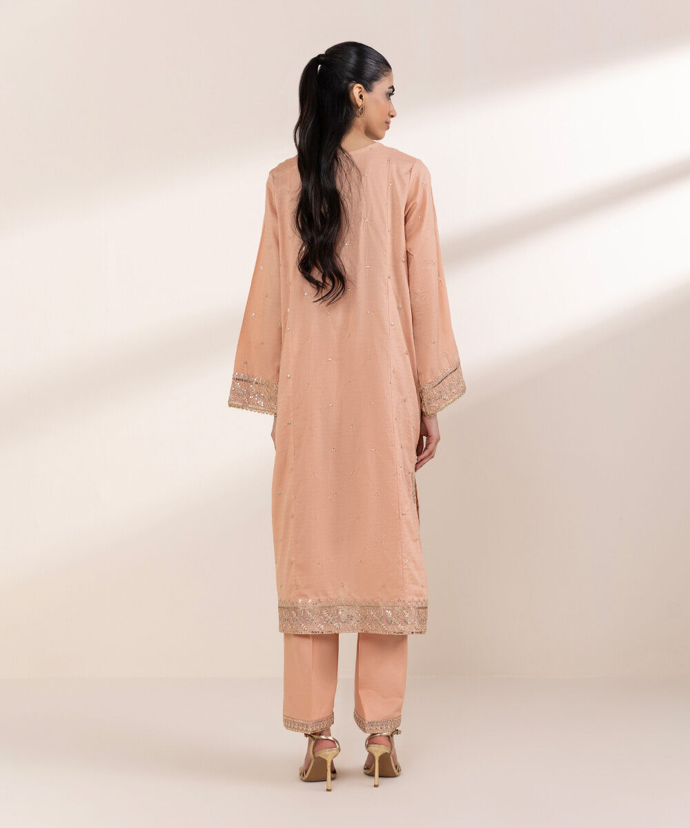 Women's RTW Dobby Pink Embroidered A-Line Shirt