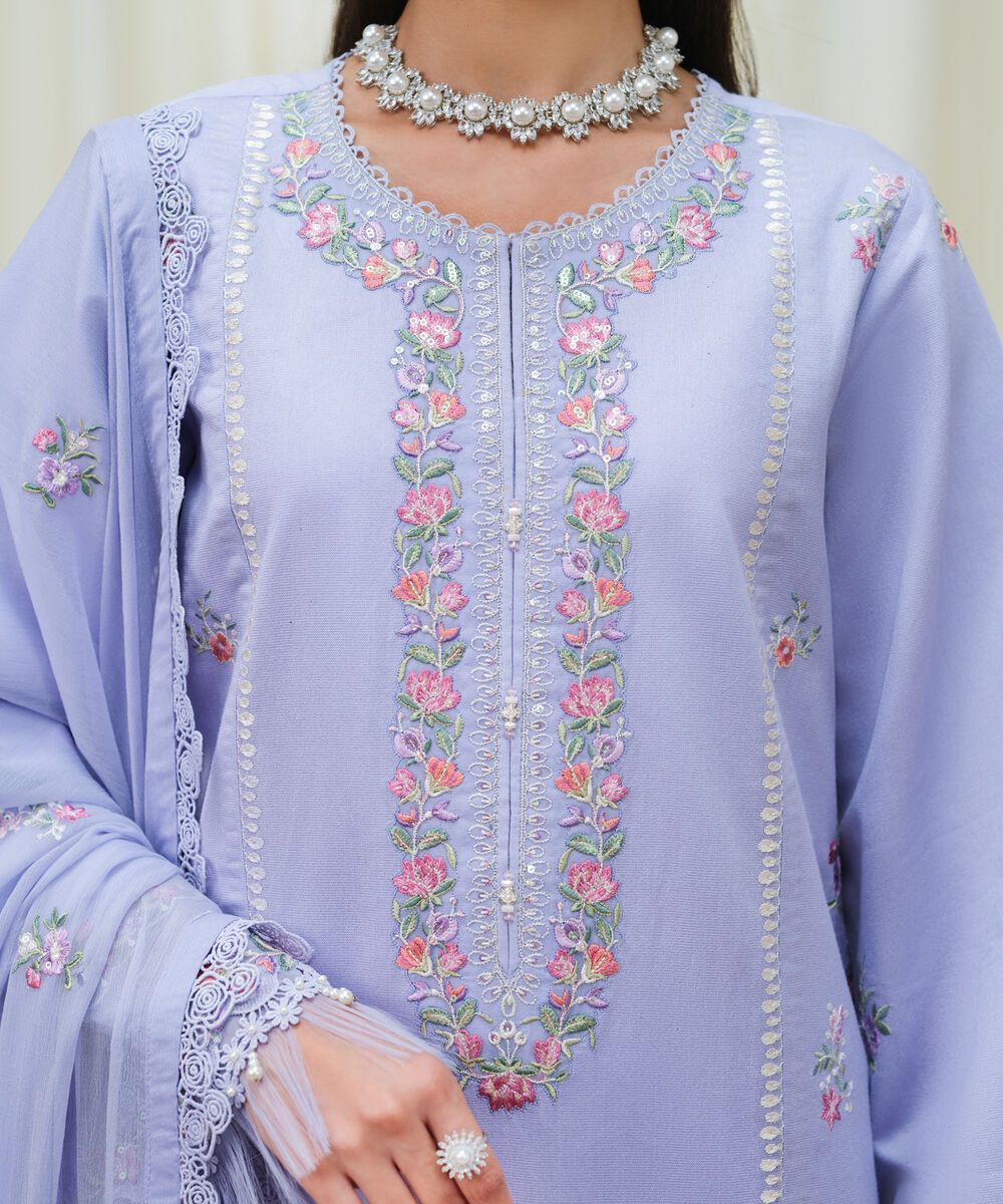 Women's Unstitched Cotton Net Dyed Three Piece Suit