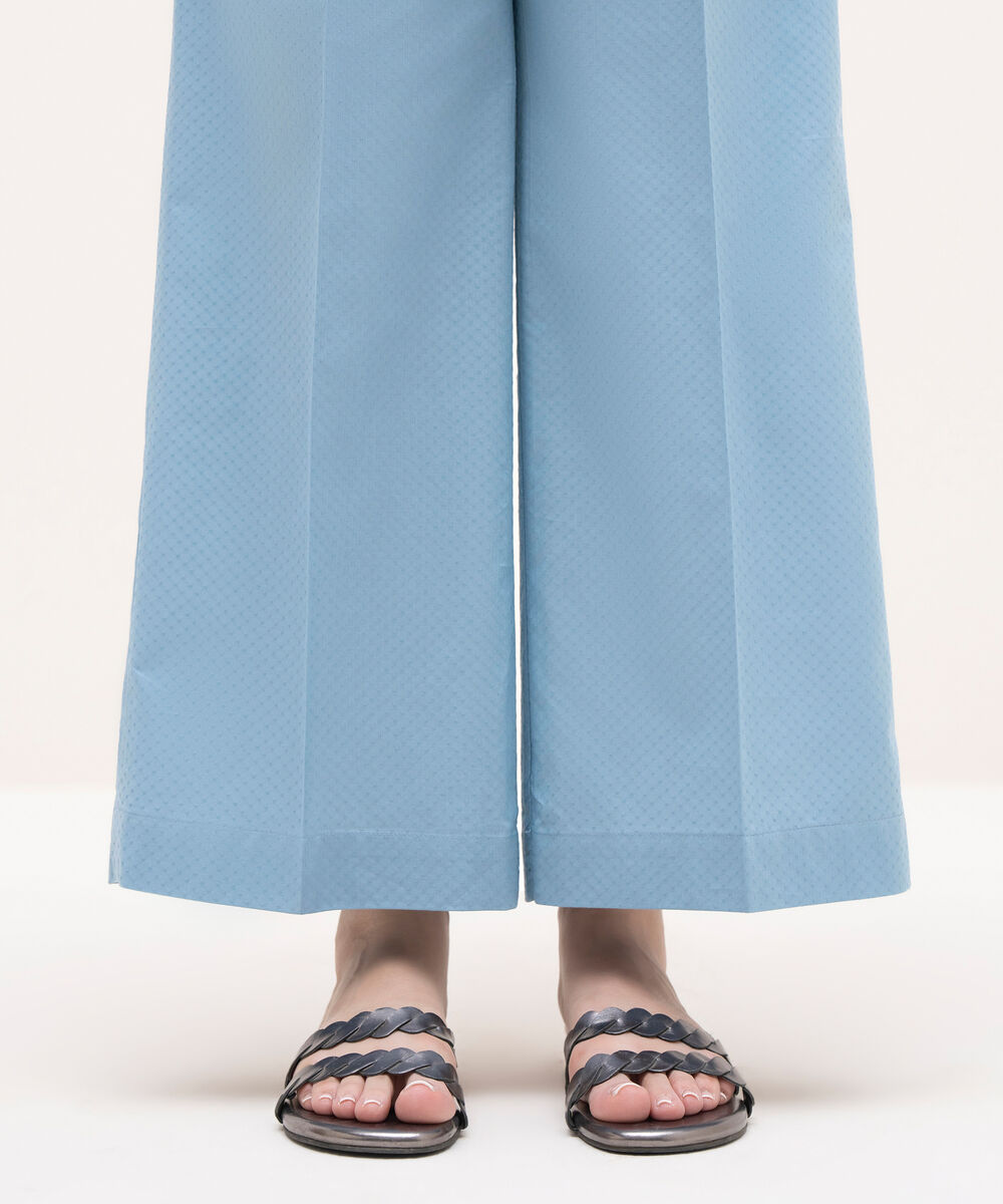 Women's RTW Textured Lawn Blue Solid Culottes
