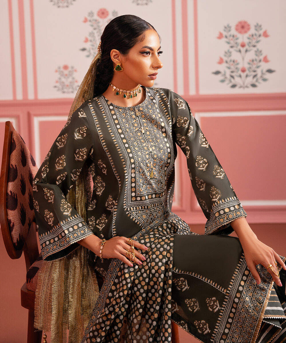 Women's RTW Lawn Green Printed A-Line Shirt