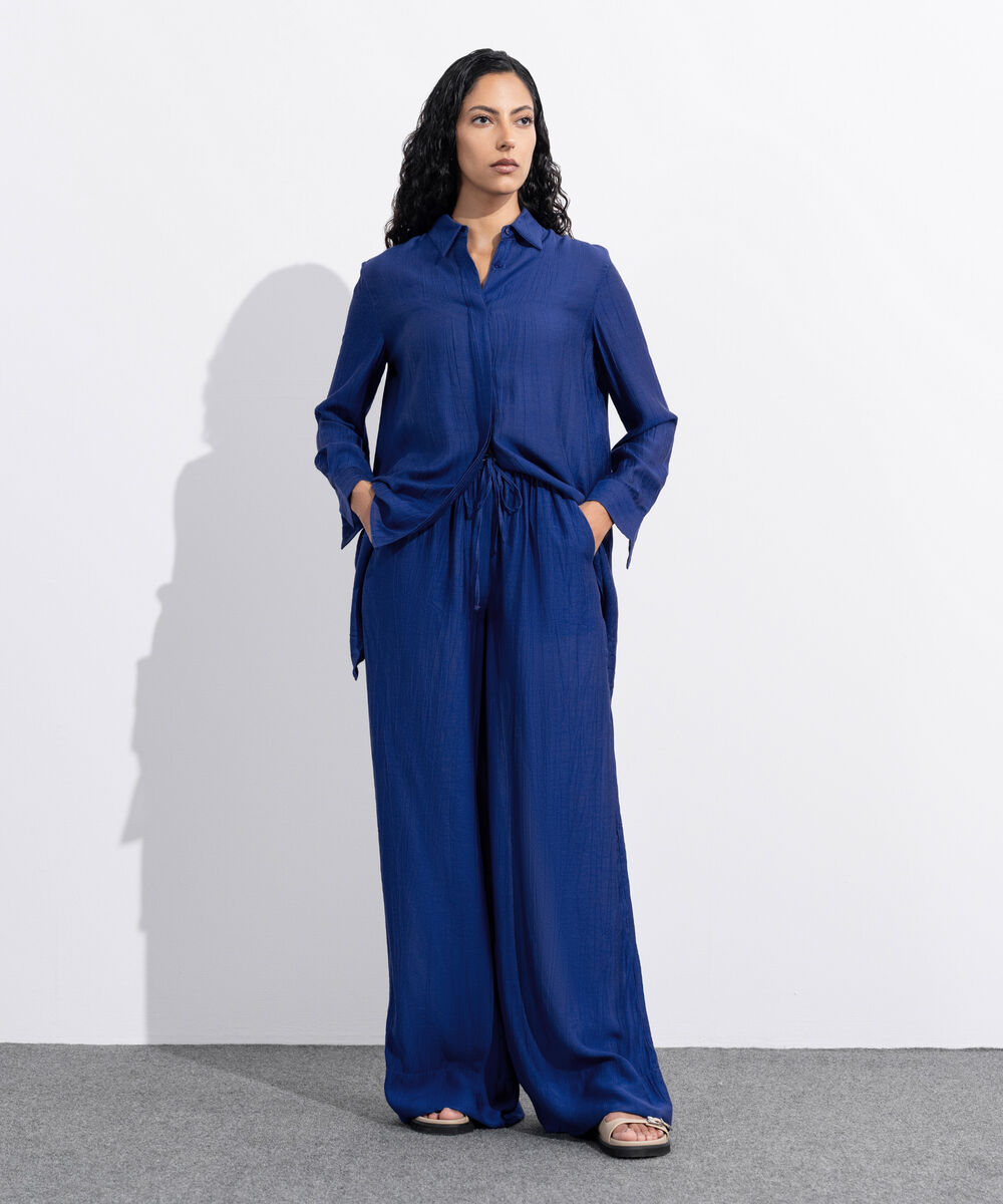 Women's Western Wear Blue Loose-Fit Textured Shirt