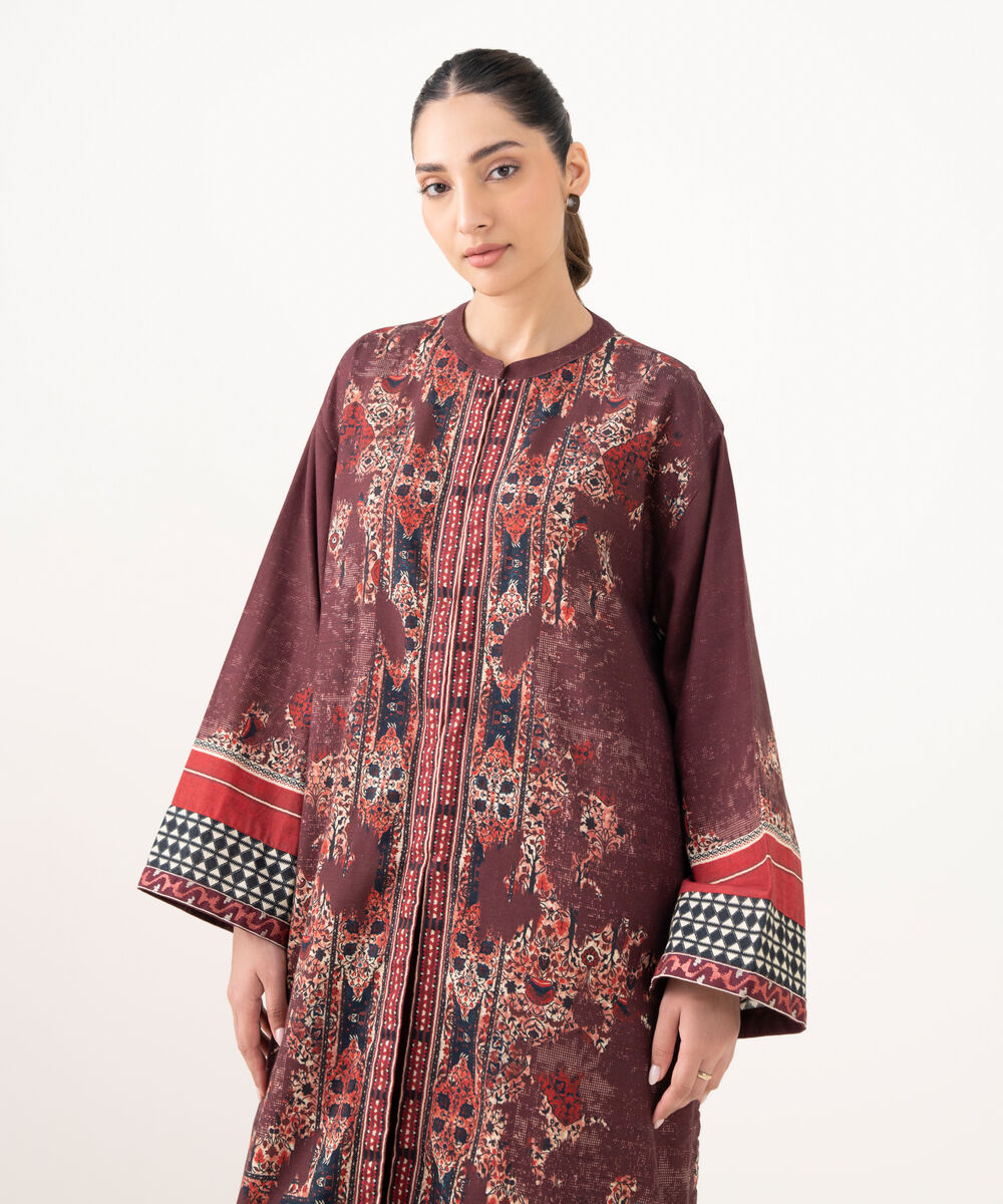 Women's RTW Light Khaddar Embroidered Brown Drop Shoulder Shirt