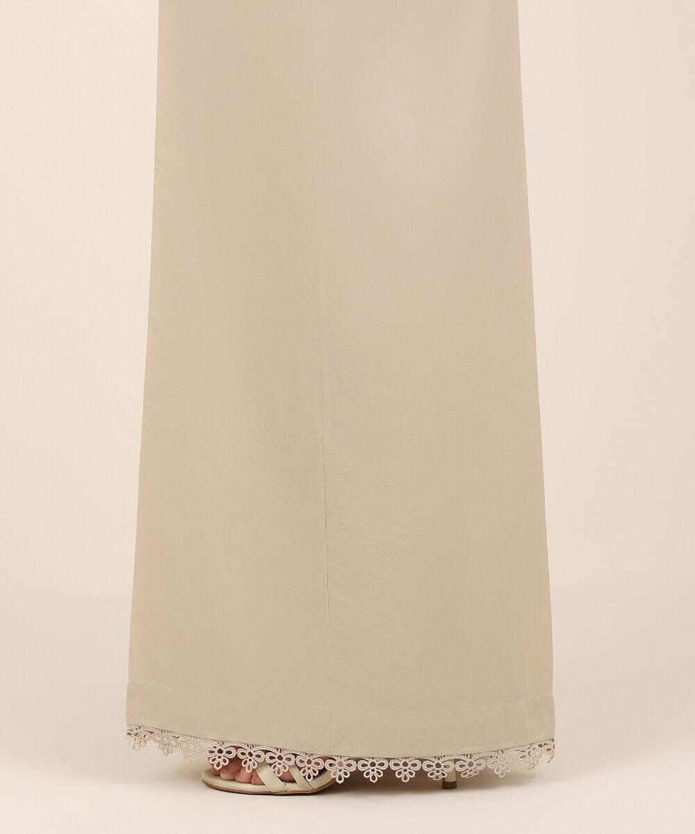 Women's RTW Cambric Beige Solid Flared Pants