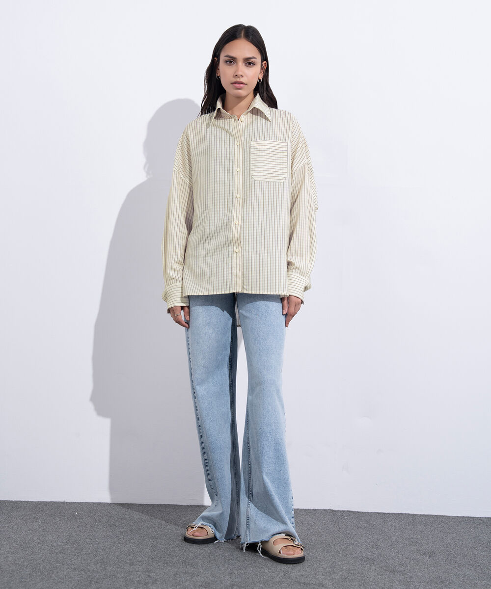 Women's Western Wear Multi Striped Oversized Texturted Shirt