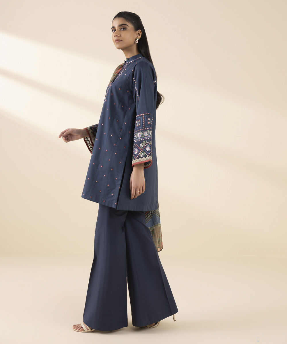 Unstitched Women's Blue Cross Hatch Shirt Dupatta